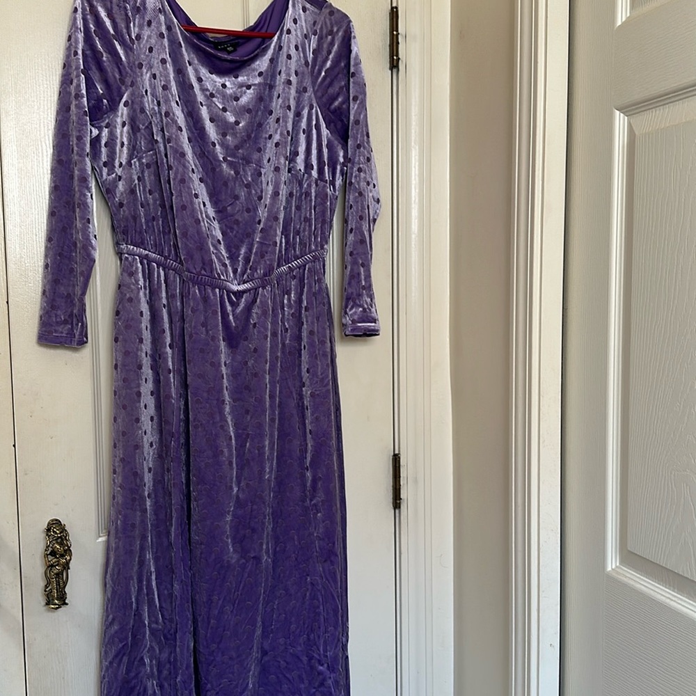 Torrid lavender purple velvet polka dot midi dress.